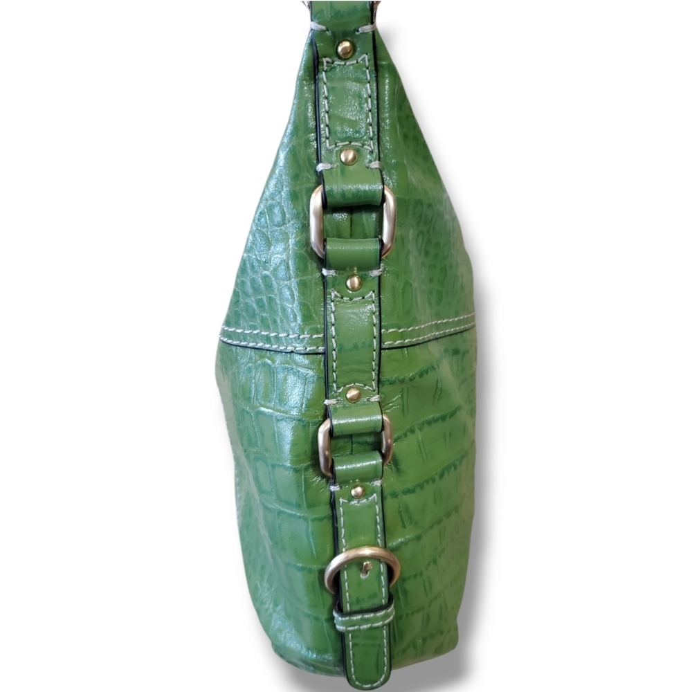 ANTONIO MELANI Green Hobo Y2K Crocodile Embossed Leather Shoulder Bag - Picture 9 of 13